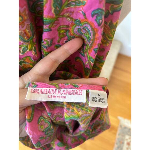 Graham Kandiah Pink Yellow Green Cotton Indian Block Print Tunic Dress - Picture 4 of 6